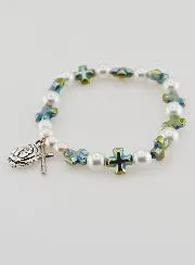 Zehnerrosenkranz-Armband Perlen und Kreuz Perlmutt Grün