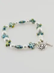 Zehnerrosenkranz-Armband Perlen und Kreuz Perlmutt Grün
