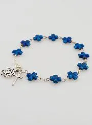 Zehnerrosenkranz Armband Perlmutt Kreuz Blau