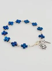Zehnerrosenkranz Armband Perlmutt Kreuz Blau