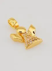 Anhänger Schutz Engel Vergoldet und Strass Diamant 15mm
