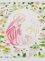Taufkarte Heilige Maria und Taube Heiliger Geist