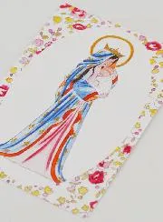 Taufkarte heilige Maria Gekrönt mit Lilie