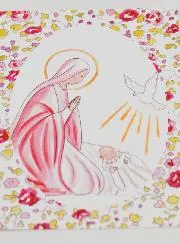 Taufkarte Heilige Maria und Heilige Geist Taube - Rosa