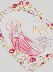 Taufkarte Heilige Maria und Heilige Geist Taube - Rosa