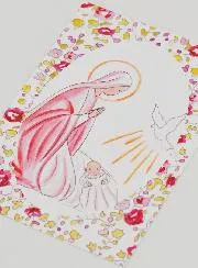 Taufkarte Heilige Maria und Heilige Geist Taube - Rosa