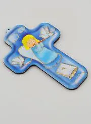 Kinderkreuz aus Holz mit Musiker Engel - Geschenk zur Taufe