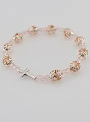 Zehner-Rosenkranz-Armband Rosa verzierte Perlen auf Gummiband