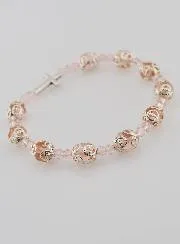 Zehner-Rosenkranz-Armband Rosa verzierte Perlen auf Gummiband