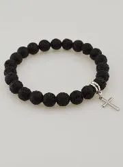 Religiöses Armband aus Lavastein mit Kreuz
