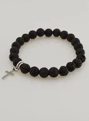 Religiöses Armband aus Lavastein mit Kreuz