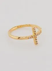 Ring Kreuz und Strass Diamanten Vergoldet - Grösse 58