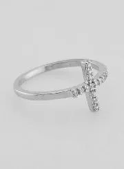 Ring Kreuz und Strass Diamanten - 925er Silber - Grösse 58