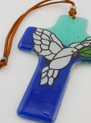 Glas-Kreuz mit Friedenstaube