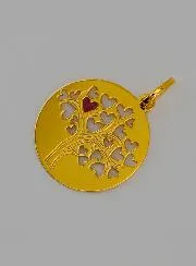 Anhänger Baum des Lebens Rotes Herz aus Gold