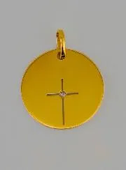 Taufmedaillon Anhänger Kreuz Jesu Filigrane aus Gold und 1 Diamant