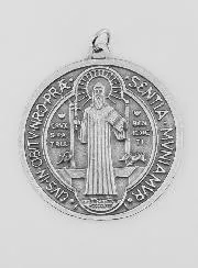 Große Benedictus-Medaille aus Metall Silberfarben - 5.7 cm