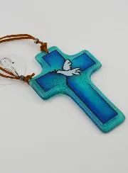 Kreuz aus Glas - Taube des Friedens mit Olivenzweig