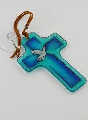 Kreuz aus Glas - Taube des Friedens mit Olivenzweig