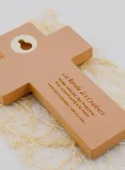 Kinderkreuz aus Holz Taufwasser - Braun - 12 cm