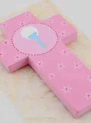 Kinderkreuz aus Holz Wasser der Taufe - Rosa - 12 cm