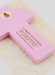 Kinderkreuz aus Holz Wasser der Taufe - Rosa - 12 cm