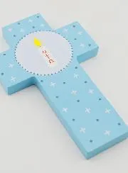 Kinder-Kreuz Kerze Alpha Omega - Blau
