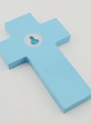 Kinder-Kreuz Kerze Alpha Omega - Blau