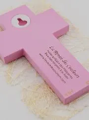 Kreuz für Kind Kerze Alpha Omega - Rosa