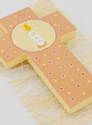 Kinder-Kreuz Kerze Alpha Omega - Beige