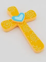 Kinderkreuz Orange und Herz Blau - 15cm