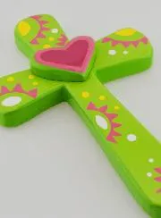 Kinder-Kreuz Grün und Herz Rosa - 15cm