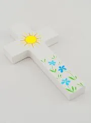 Kinderkreuz aus Holz - Sonne und Blumen