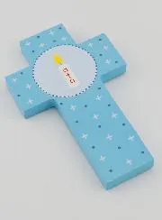 Holz-Kreuz Kerze Alpha Omega - Blau