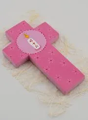Kreuz Holz Kerze Alpha Omega - Rosa
