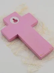 Kreuz Holz Kerze Alpha Omega - Rosa