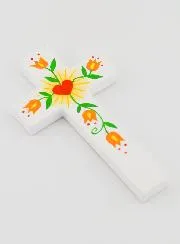Holzkreuz - Herz der Liebe & Blumen Orange