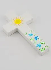 Holz-Kreuz - Sonne und Blumen