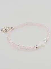 Religiöses Armband Rosa Kristall und Perlmutt Kreuz