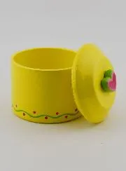 Rosenkranz Dose aus Holz - Gelb mit Rosa Herz