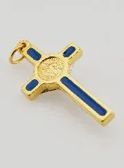 Benediktus Kreuz Anhänger Goldfarben & Blau