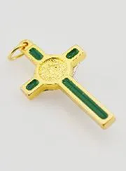 Benediktus Kreuz Anhänger Goldfarben & Grün