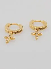 Ohrringe Creolen Orthodoxes Kreuz Vergoldet und Zirkonia