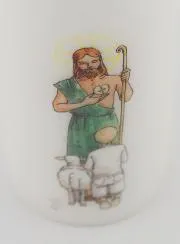 Kommunion Kerze Jesus der Gute Hirte - Junge mit dunklem Haar
