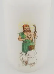 Erst-Kommunion Kerze Jesus Guter Hirte - Mädchen mit braunem Haar