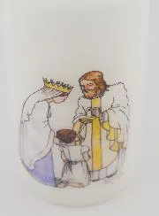 Erstkommunion Kerze Empfange die Eucharistie - Jesus und Maria - Mädchen mit braunem Haar