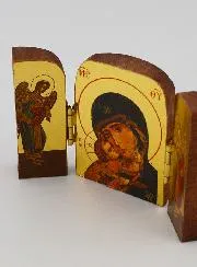 Religiöse Ikone Triptychon Gottesmutter der Zärtlichkeit & Erzengel - Mini Format