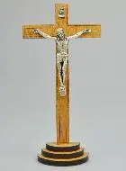 Kruzifix Stehkreuz Holz und Korpus Silberfarben - 18cm