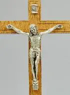 Kruzifix Stehkreuz Holz und Korpus Silberfarben - 18cm