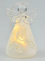 Beleuchteter Weihnachtsengel aus Glas 8cm - Blattmuster